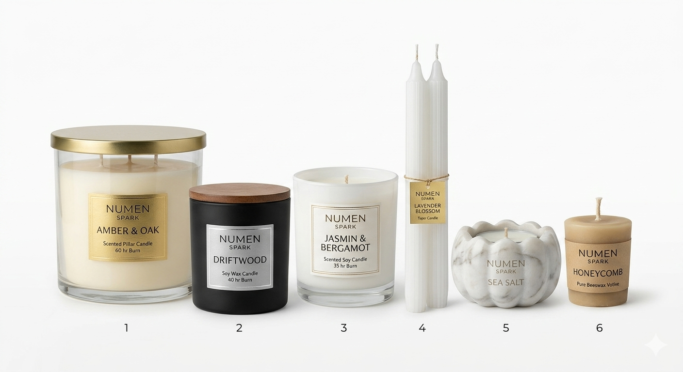 Private label scented candles in glass vessels, soy and coconut wax