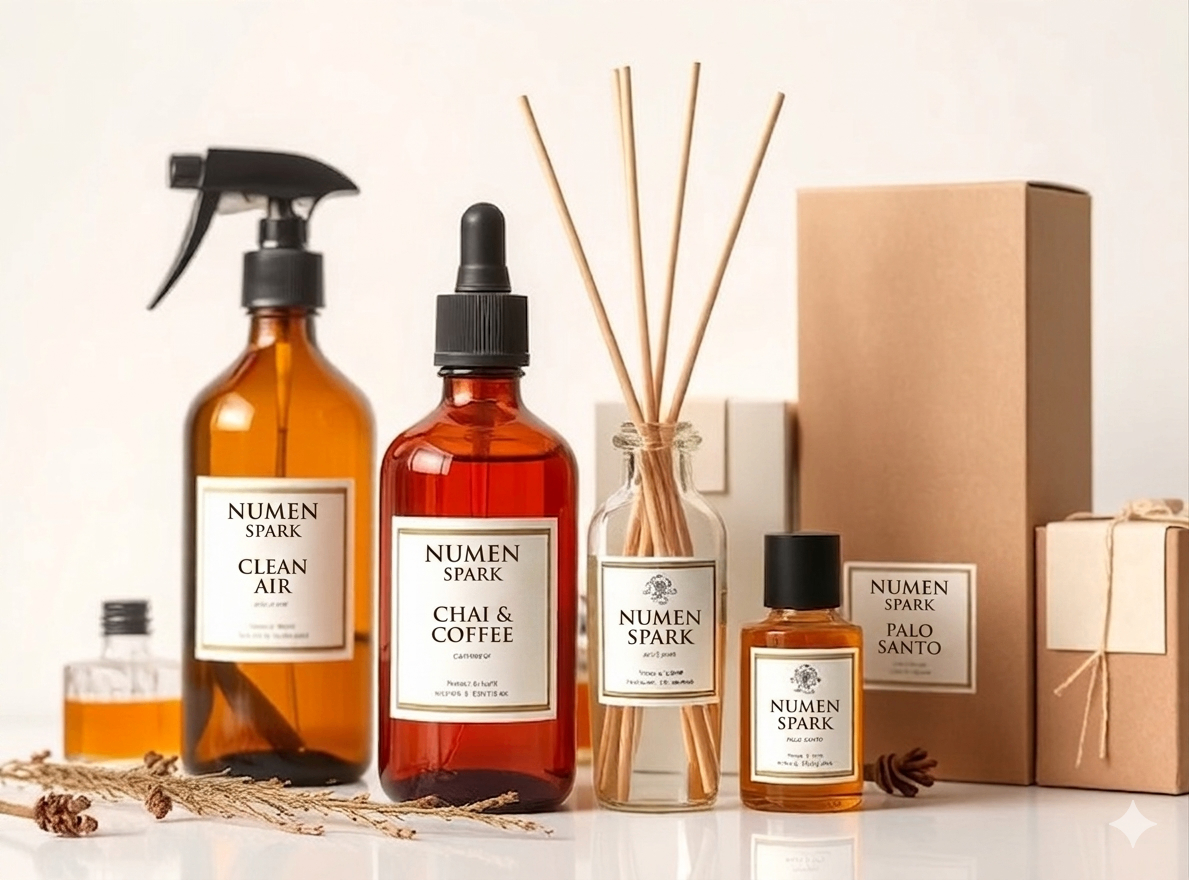 Private label room sprays in amber, frosted and clear glass bottles